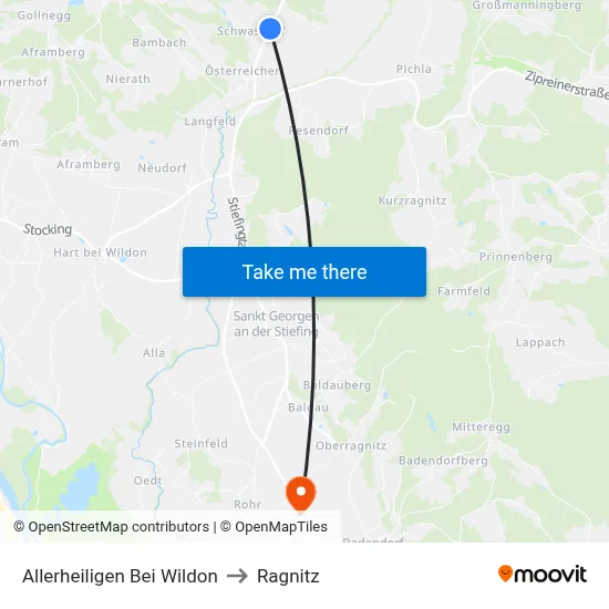 Allerheiligen Bei Wildon to Ragnitz map