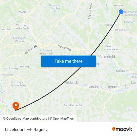 Litzelsdorf to Ragnitz map