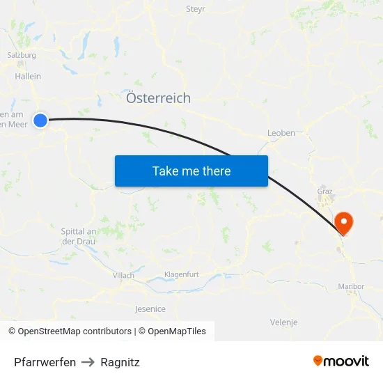 Pfarrwerfen to Ragnitz map
