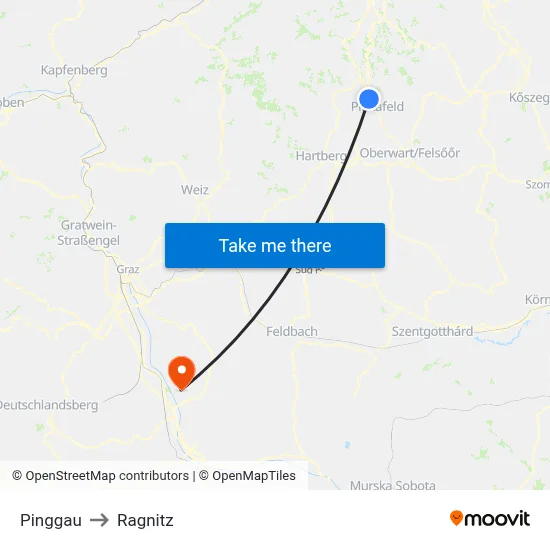 Pinggau to Ragnitz map