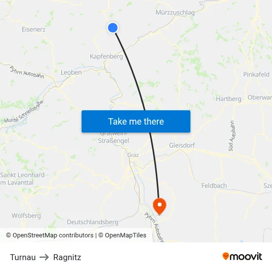 Turnau to Ragnitz map