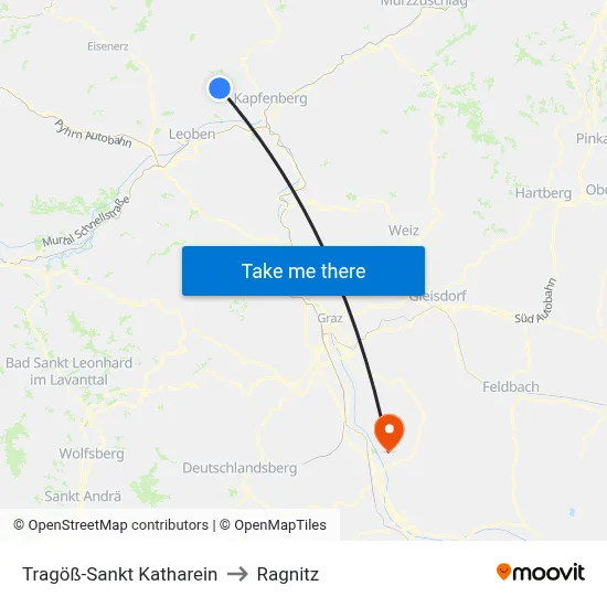 Tragöß-Sankt Katharein to Ragnitz map