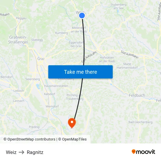Weiz to Ragnitz map
