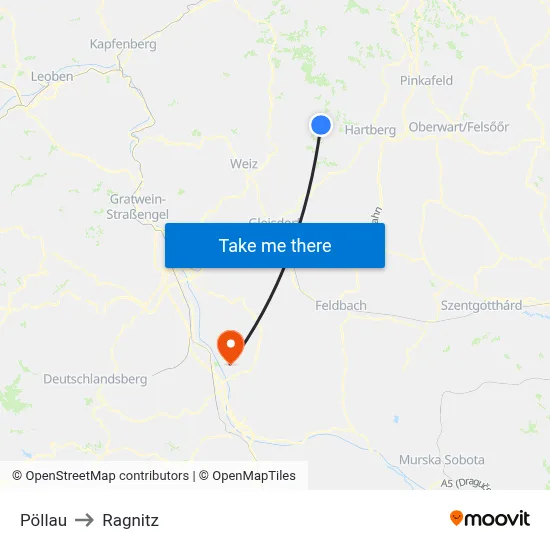 Pöllau to Ragnitz map