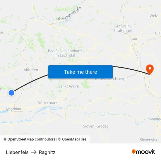 Liebenfels to Ragnitz map