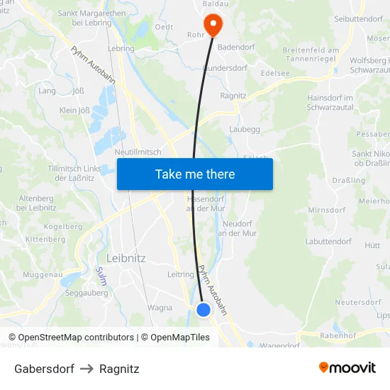 Gabersdorf to Ragnitz map