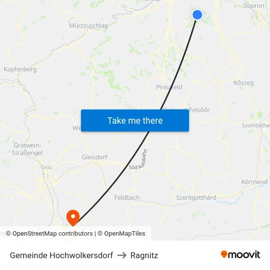 Gemeinde Hochwolkersdorf to Ragnitz map
