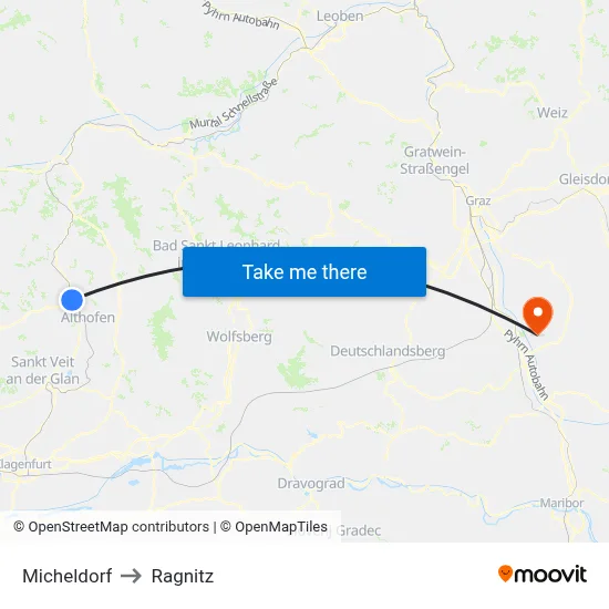 Micheldorf to Ragnitz map