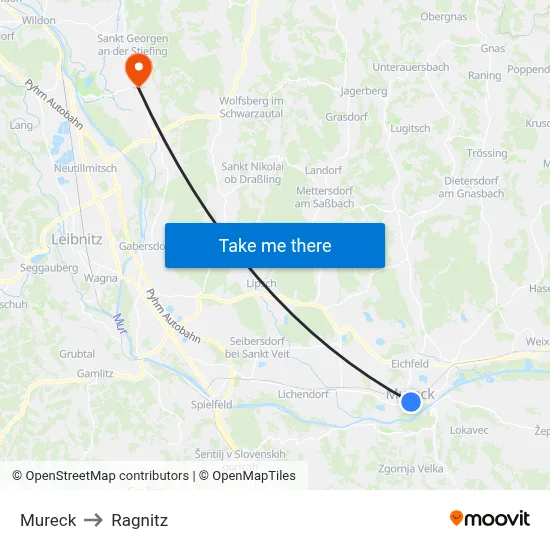 Mureck to Ragnitz map
