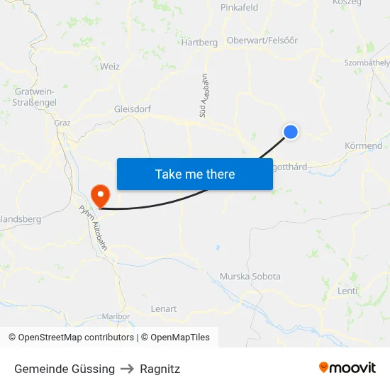 Gemeinde Güssing to Ragnitz map