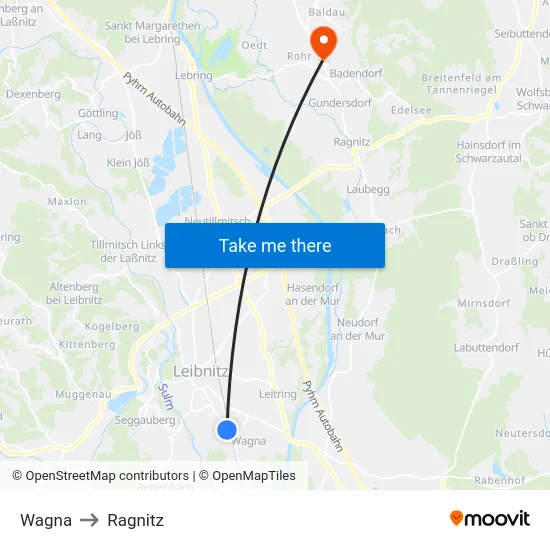 Wagna to Ragnitz map