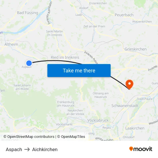 Aspach to Aichkirchen map
