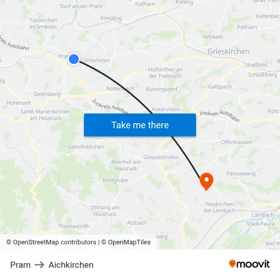 Pram to Aichkirchen map