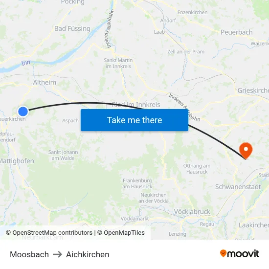 Moosbach to Aichkirchen map