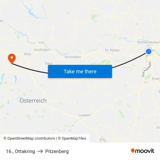 16., Ottakring to Pitzenberg map