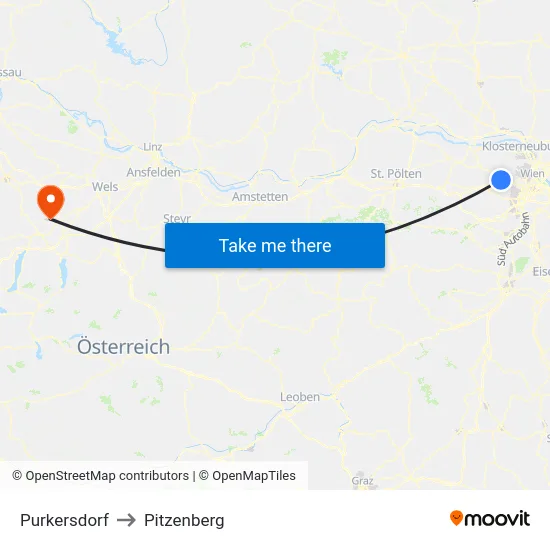 Purkersdorf to Pitzenberg map