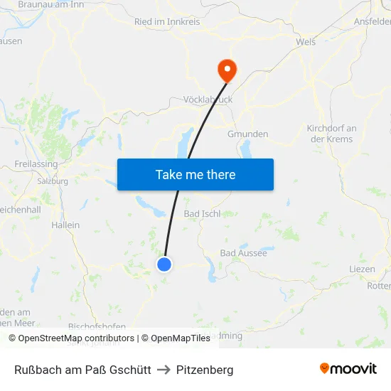 Rußbach am Paß Gschütt to Pitzenberg map
