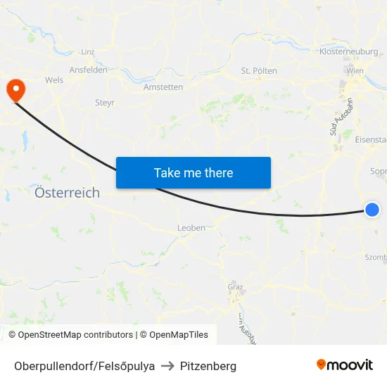 Oberpullendorf/Felsőpulya to Pitzenberg map