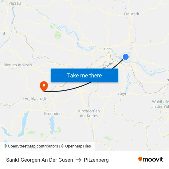 Sankt Georgen An Der Gusen to Pitzenberg map