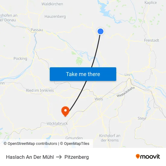 Haslach An Der Mühl to Pitzenberg map