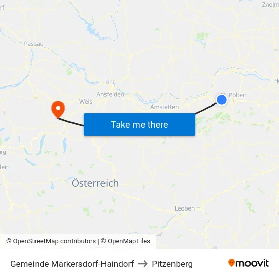 Gemeinde Markersdorf-Haindorf to Pitzenberg map