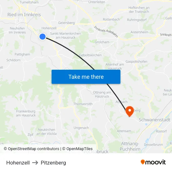 Hohenzell to Pitzenberg map