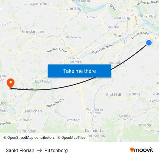 Sankt Florian to Pitzenberg map