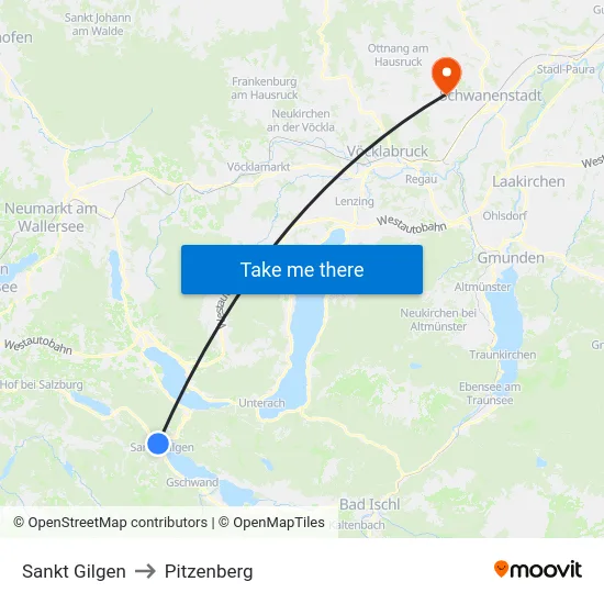 Sankt Gilgen to Pitzenberg map
