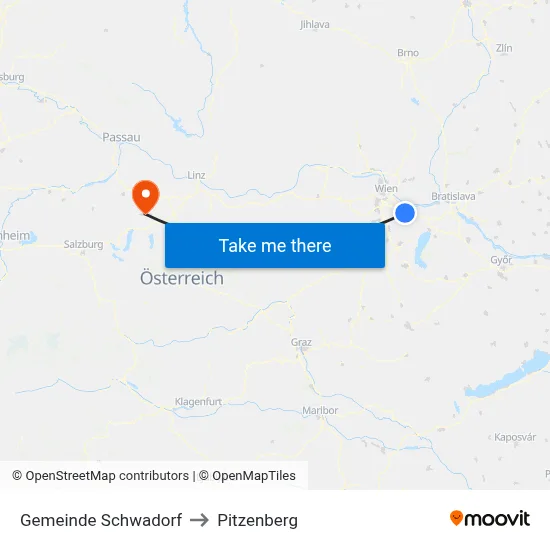 Gemeinde Schwadorf to Pitzenberg map