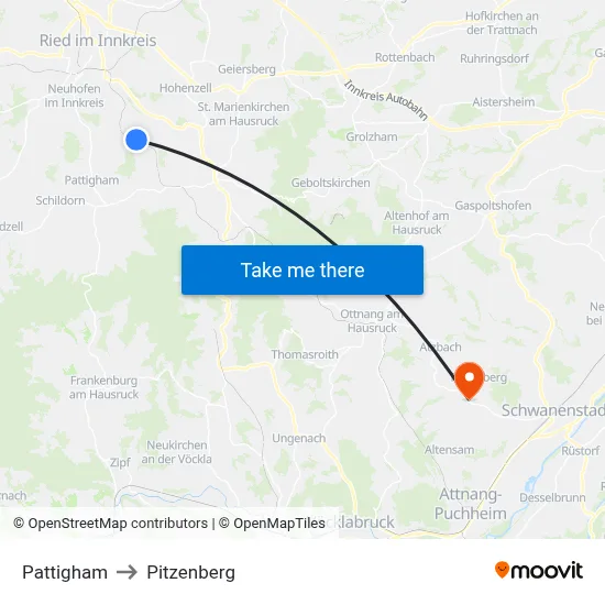 Pattigham to Pitzenberg map
