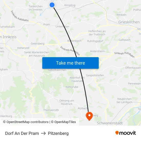 Dorf An Der Pram to Pitzenberg map