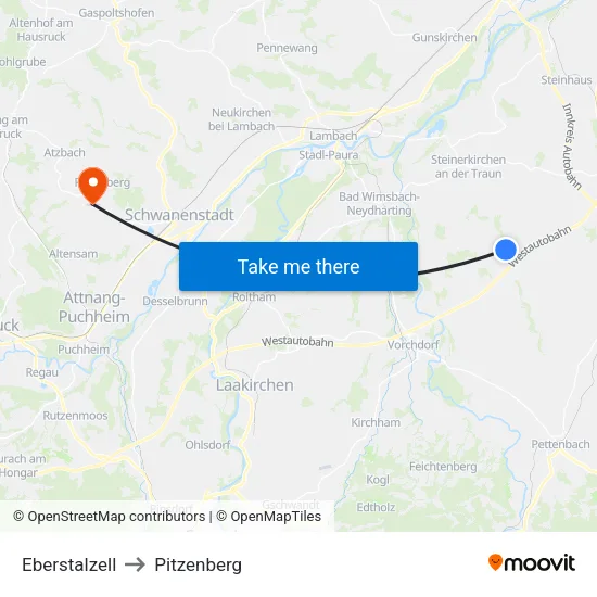 Eberstalzell to Pitzenberg map