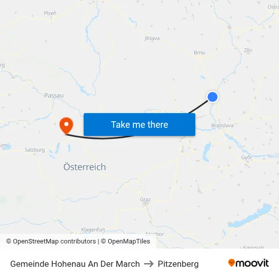 Gemeinde Hohenau An Der March to Pitzenberg map