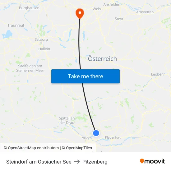 Steindorf am Ossiacher See to Pitzenberg map