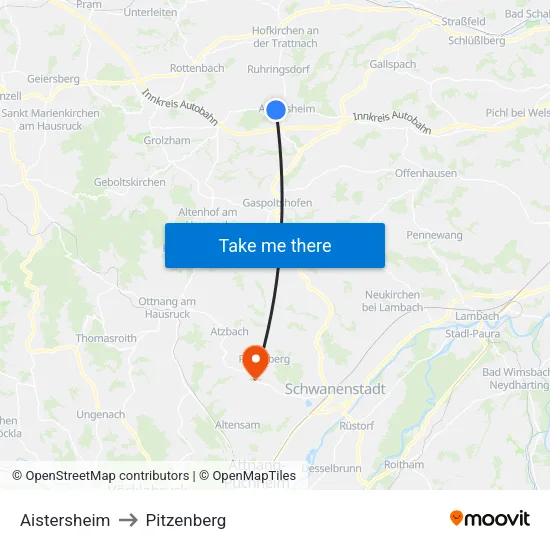 Aistersheim to Pitzenberg map