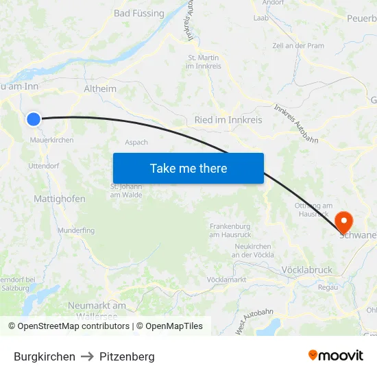 Burgkirchen to Pitzenberg map