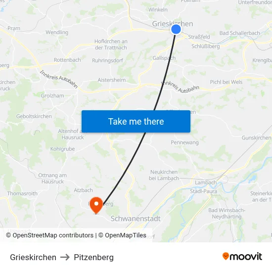 Grieskirchen to Pitzenberg map