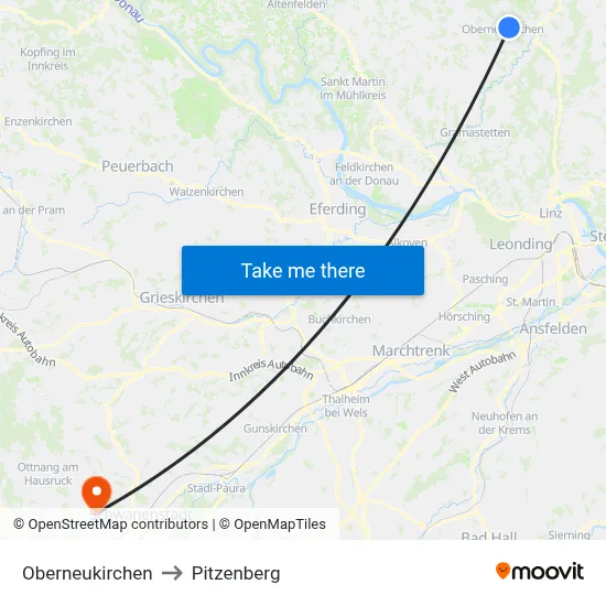 Oberneukirchen to Pitzenberg map
