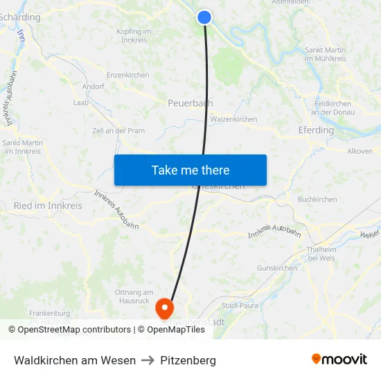 Waldkirchen am Wesen to Pitzenberg map