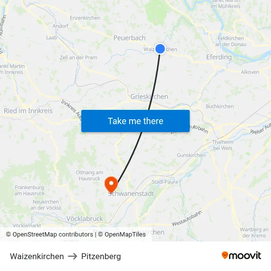 Waizenkirchen to Pitzenberg map