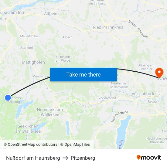 Nußdorf am Haunsberg to Pitzenberg map