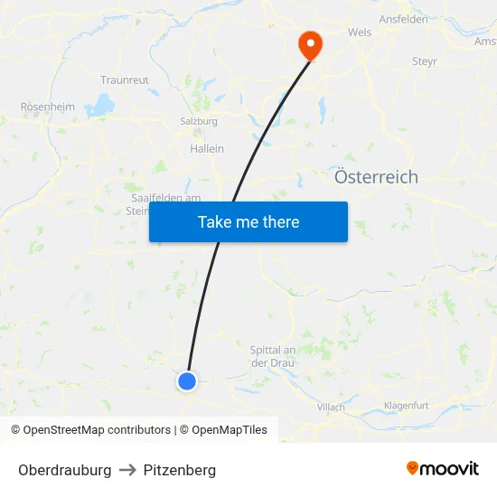 Oberdrauburg to Pitzenberg map