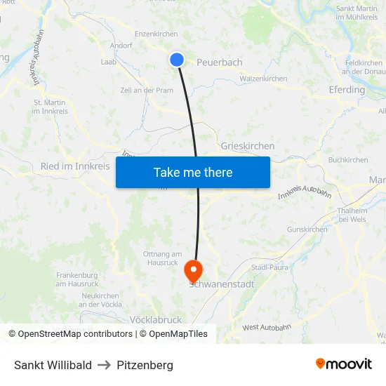 Sankt Willibald to Pitzenberg map