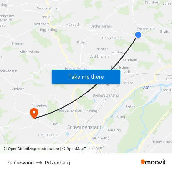 Pennewang to Pitzenberg map