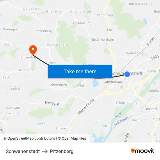 Schwanenstadt to Pitzenberg map