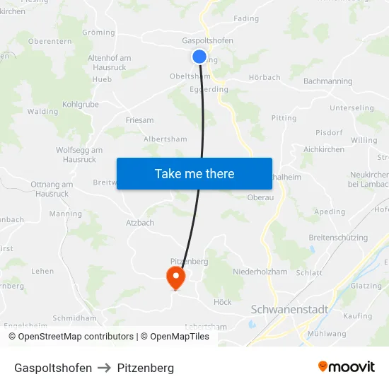Gaspoltshofen to Pitzenberg map