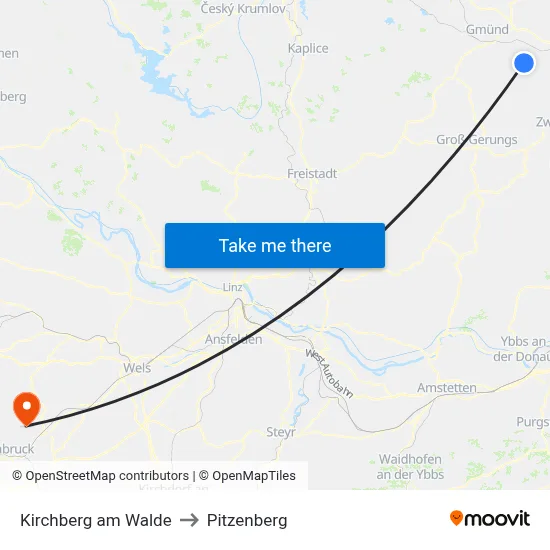 Kirchberg am Walde to Pitzenberg map