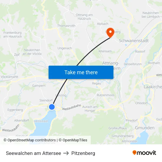 Seewalchen am Attersee to Pitzenberg map