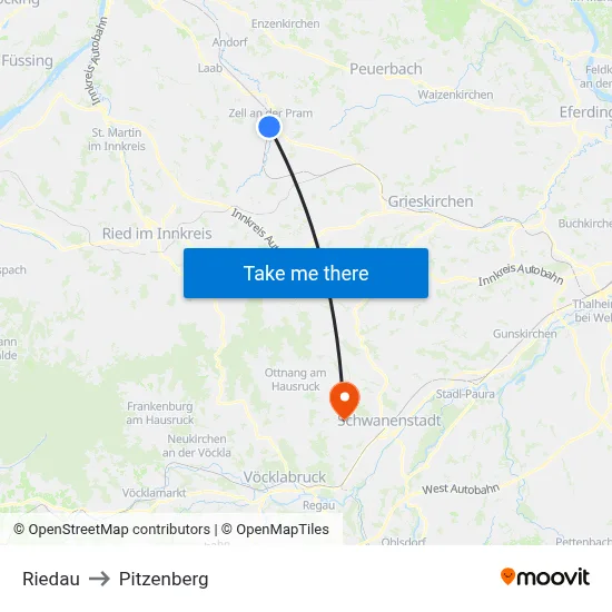Riedau to Pitzenberg map