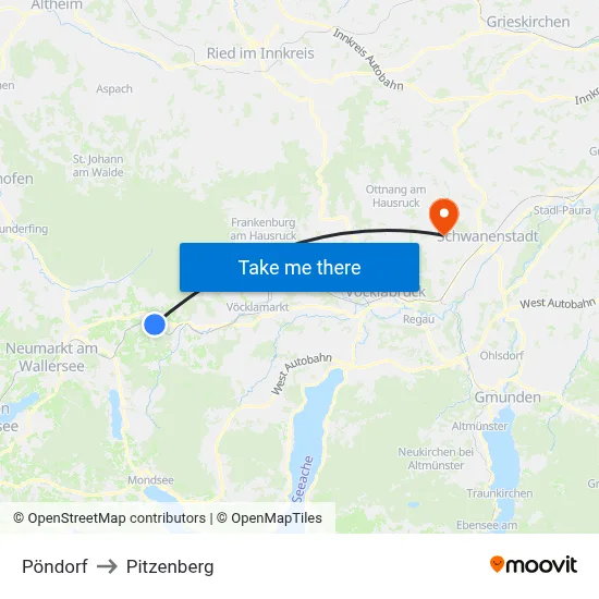 Pöndorf to Pitzenberg map